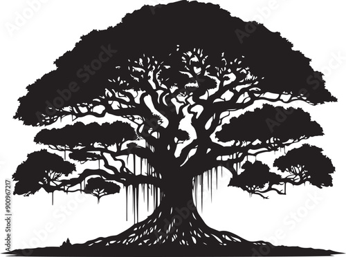 Banyan Tree Silhouette Vector Illustration photo