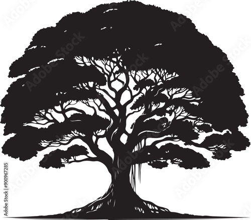 Banyan Tree Silhouette Vector Illustration