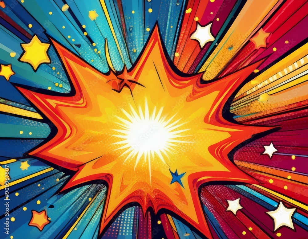 Fototapeta premium Comic book explosion background with rays and stars. Vector illustration.