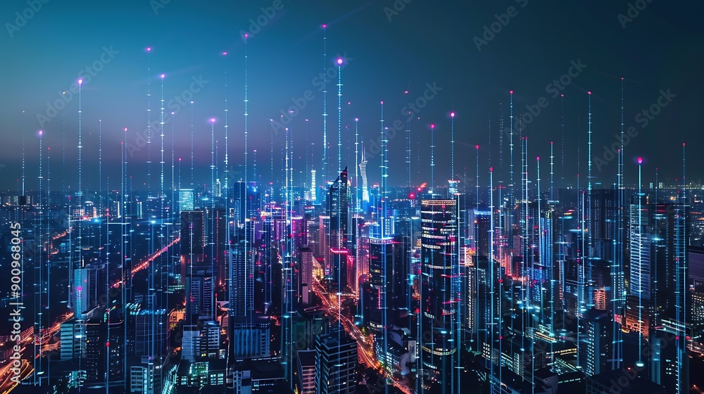Futuristic Cityscape with Digital Connections Futuristic Cityscape with Digital Connections