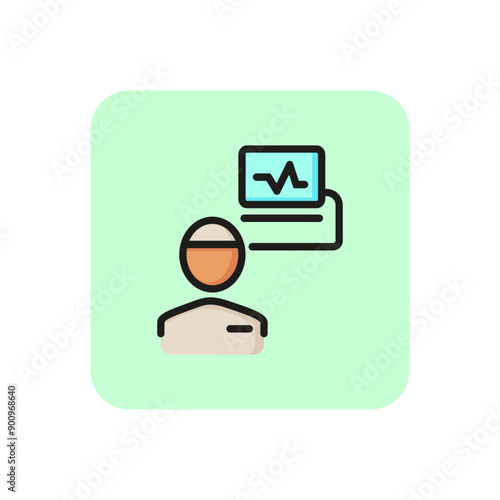 Electroencephalography line icon. Patient, monitor, brain activity scanning. Medical examination concept. Can be used for topics like health care, cerebral diagnostics, research, neurobiology