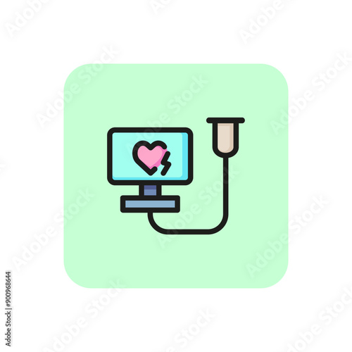 Electrocardiograph machine line icon. Cardiogram, clinic, fibrillation. Medicine concept. Vector illustration can be used for topics like medical equipment, cardiology, emergency