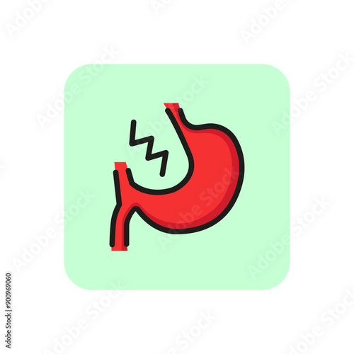 Ill stomach line icon. Unwell, tummy, ache. Anatomy concept. Vector illustration can be used for topics like symptom, pain, gastric