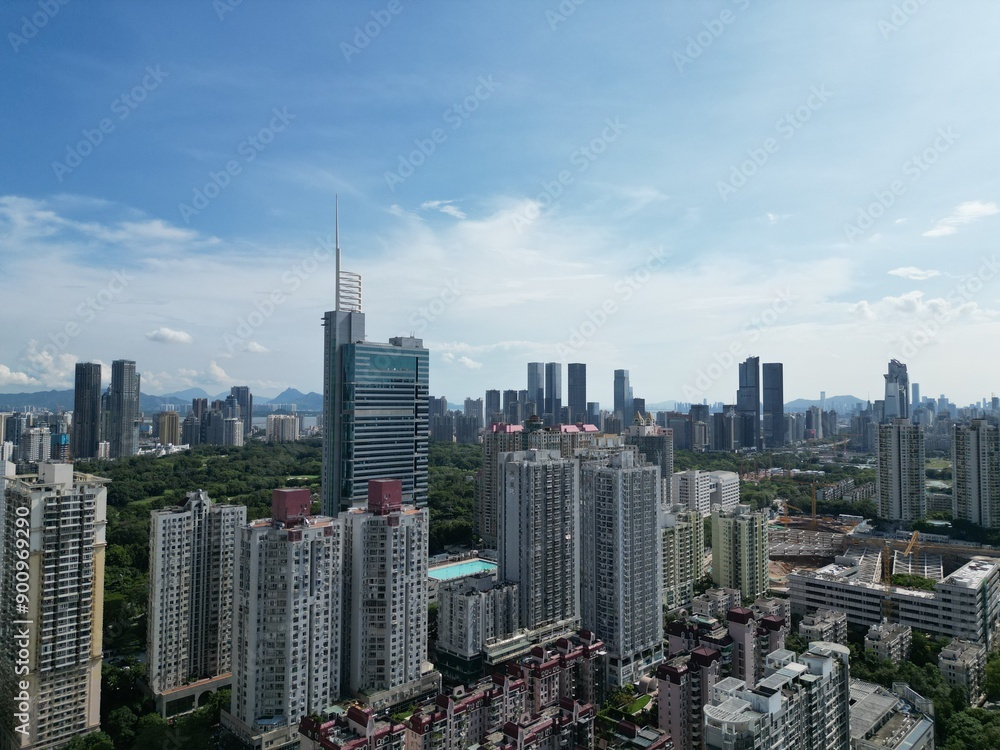 Obraz premium The bustling city and buildings from the perspective of aerial photography, Shenzhen, China