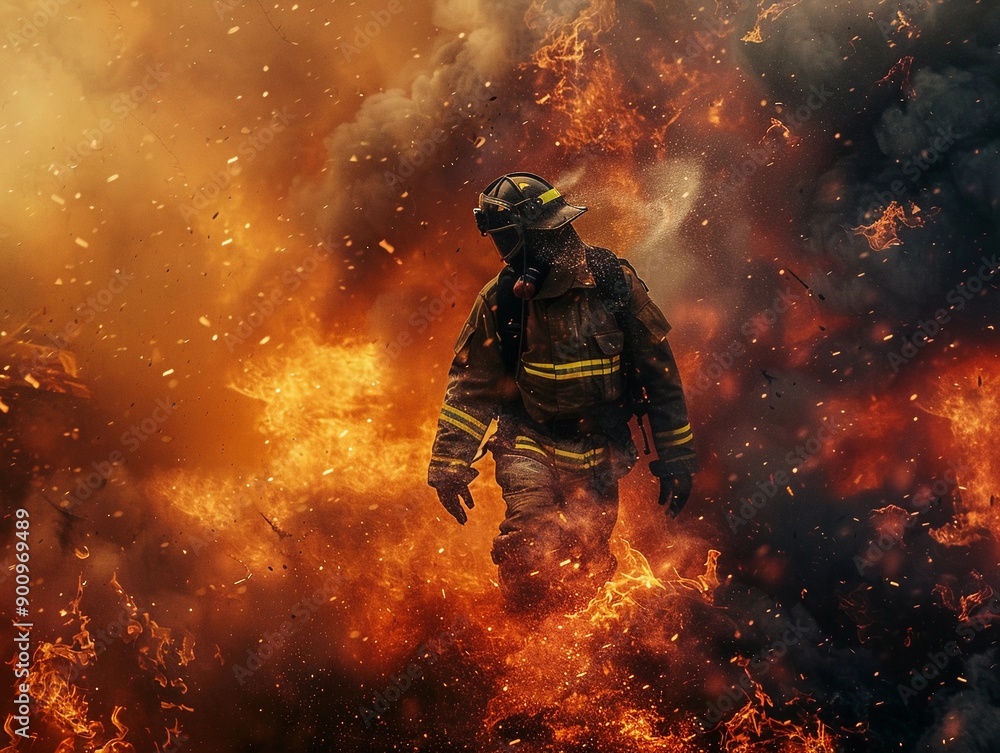 Firefighter Battles Intense Blaze, a Hero in Action Firefighter Battles Intense Blaze, a Hero in Action