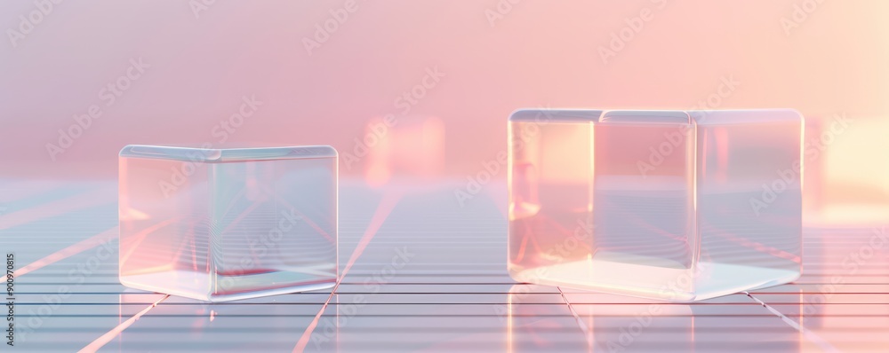 Abstract transparent cubes on soft pastel background, ideal for modern art, design, and technology themes. Abstract transparent cubes on soft pastel background, ideal for modern art, design, and technology themes.