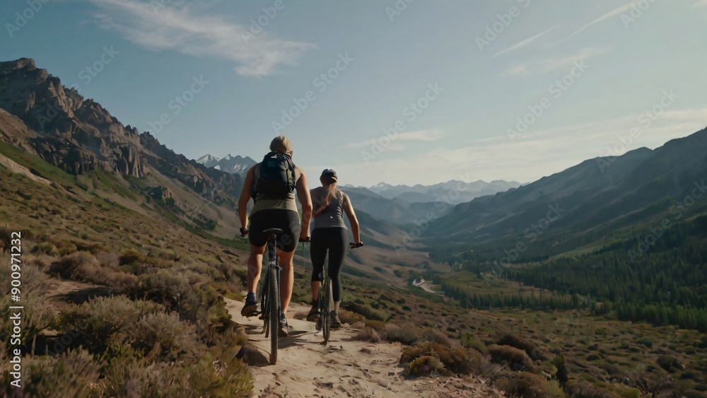 two individuals navigate a mountain bike trail
