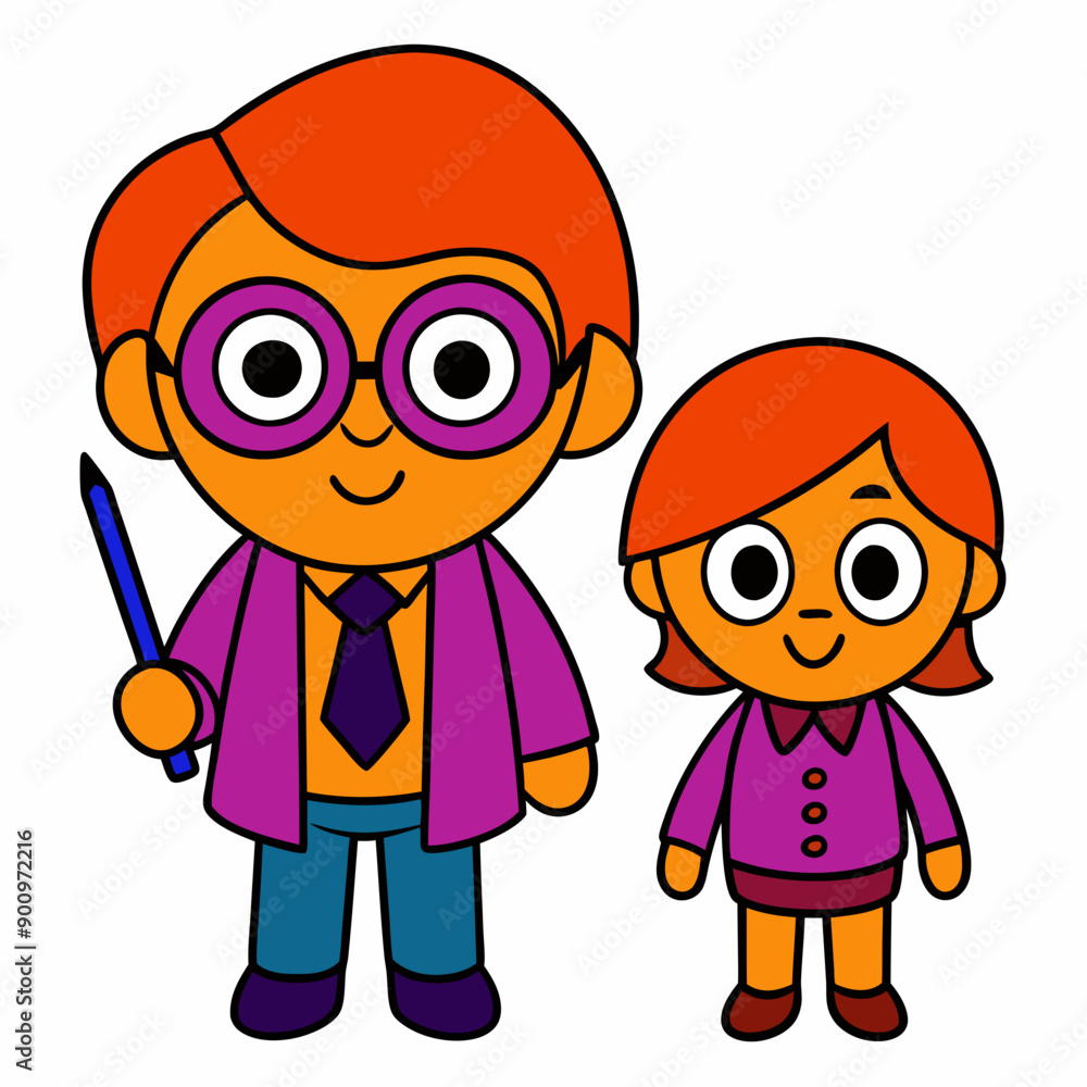 A kid wearing glasses and school clothes with pen, determined teacher vector art illustration. isolated on a white background A kid wearing glasses and school clothes with pen, determined teacher vector art illustration. isolated on a white background
