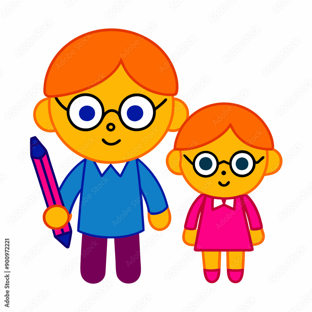 A kid wearing glasses and school clothes with pen, determined teacher vector art illustration. isolated on a white background A kid wearing glasses and school clothes with pen, determined teacher vector art illustration. isolated on a white background