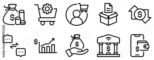 Digital Economy Icon Set Modern Line Style Collection for E-Commerce and Finance