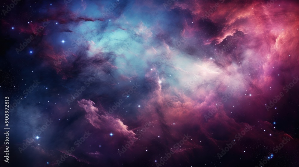 Obraz premium A breathtaking view of a colorful galaxy cloud nebula, showcasing vibrant shades of purple, blue, and pink swirling together. 