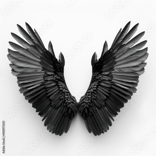 Black bird wings isolated on white background.