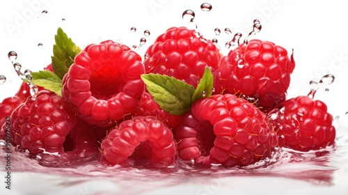 Wallpaper Mural Fresh, ripe raspberries scattered across a clean white background, showcasing their vibrant red color and delicate texture Torontodigital.ca