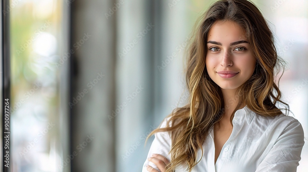 Confident Young Woman: A portrait of a confident young woman with a warm smile, radiating positivity and professionalism. Confident Young Woman: A portrait of a confident young woman with a warm smile, radiating positivity and professionalism.