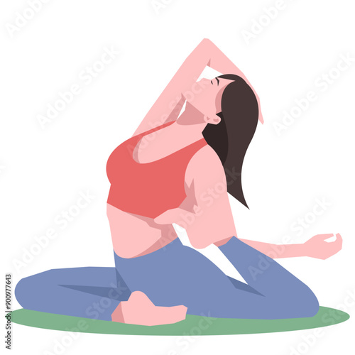 Workout girl. Woman doing fitness and yoga exercises. Full body workout. Warming up, stretching. Suitable for a yoga theme.