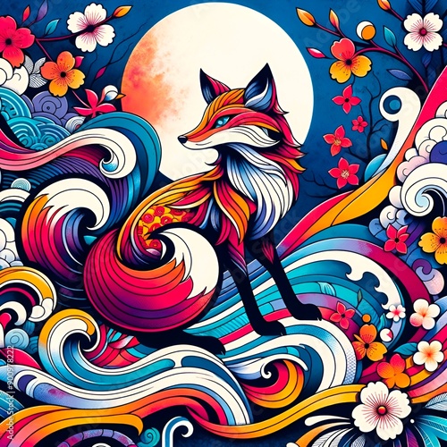 Fox with a flower background