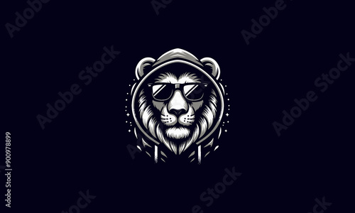 head lion wearing sun glass and jacket vector mascot design