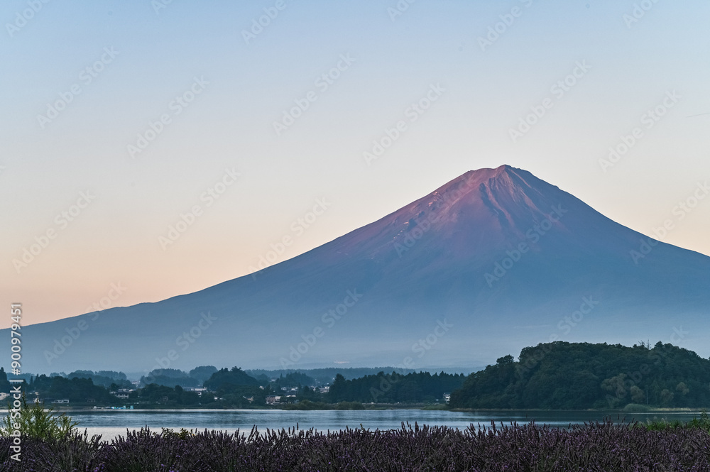 Obraz premium 日本山梨県河口湖からの夜明け前の富士山