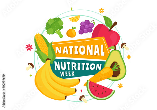 National Nutrition Week Day Vector Illustration on September 7 with Healthy Food and Lifestyle Choice such as Fruits and Vegetables in the Background