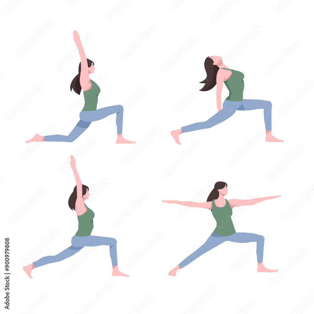 Obraz premium Workout girl set. Woman doing fitness and yoga exercises. Full body workout. Warming up, stretching. Suitable for a yoga theme.