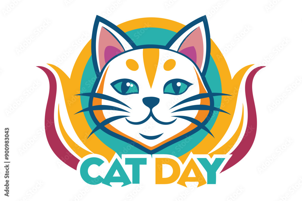 a cat logo with a ribbon that says cat day cartoon vector art illustration a cat logo with a ribbon that says cat day cartoon vector art illustration