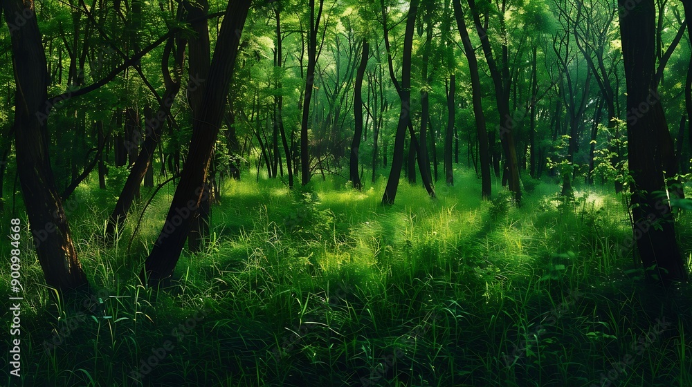 Fototapeta premium green woods panorama natural landscape : Generative AI