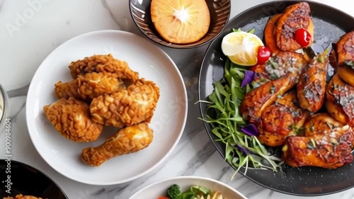 Chef Preparing Gourmet Fried Chicken Dish with Fresh Herbs