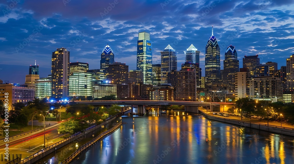 Obraz premium Philadelphia Pennsylvania USA downtown city skyline at dusk : Generative AI