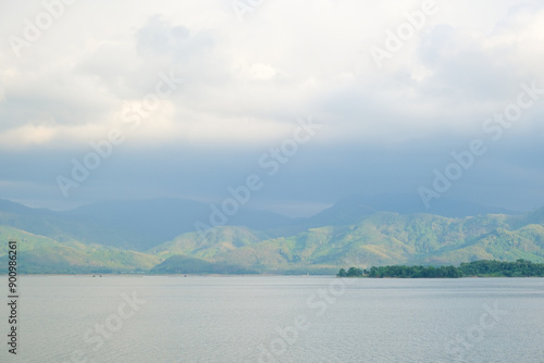 Sky with thunder cloud before rainny with mountain