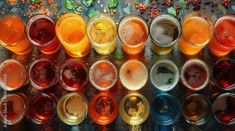 Overhead Angle Featuring a Collection of Beer, Ale, and Lager Glasses Overhead Angle Featuring a Collection of Beer, Ale, and Lager Glasses