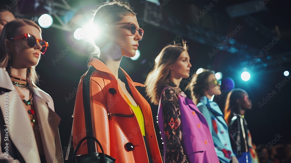 Models in trendy fashion outfits at the fashion show finale Womens modern stylish clothing : Generative AI Models in trendy fashion outfits at the fashion show finale Womens modern stylish clothing : Generative AI