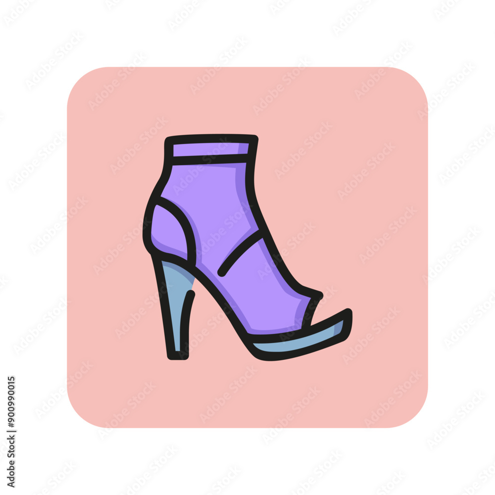 Strap shoe line icon. Platform, high heel, sandal. Footwear concept. Can be used for topics like glamour, fashion, summer outfit Strap shoe line icon. Platform, high heel, sandal. Footwear concept. Can be used for topics like glamour, fashion, summer outfit