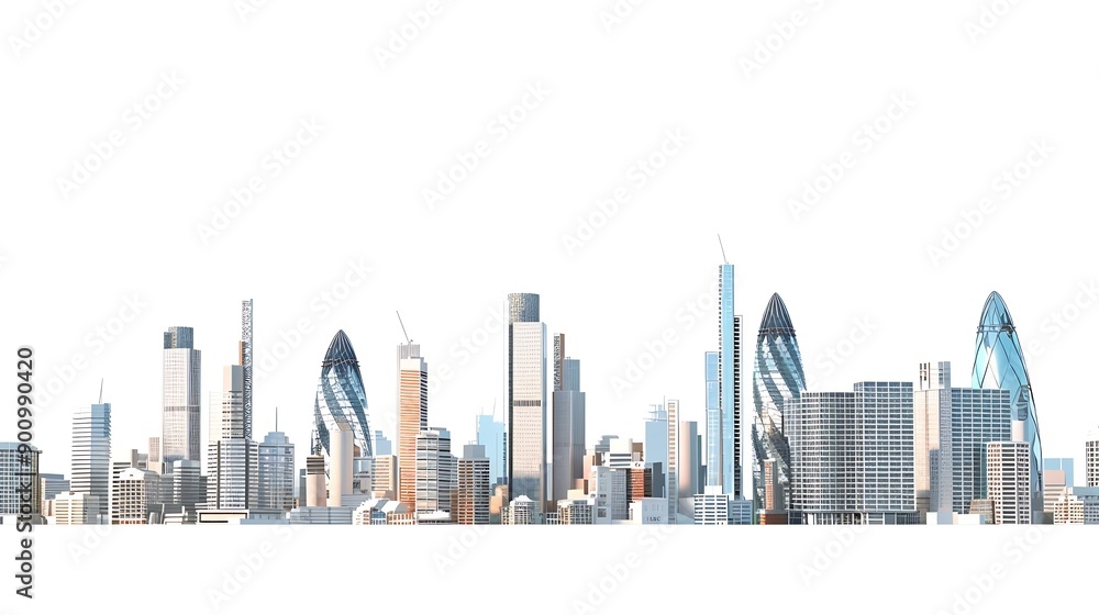 Cityscape of London United Kingdom isolated on white background modern ...
