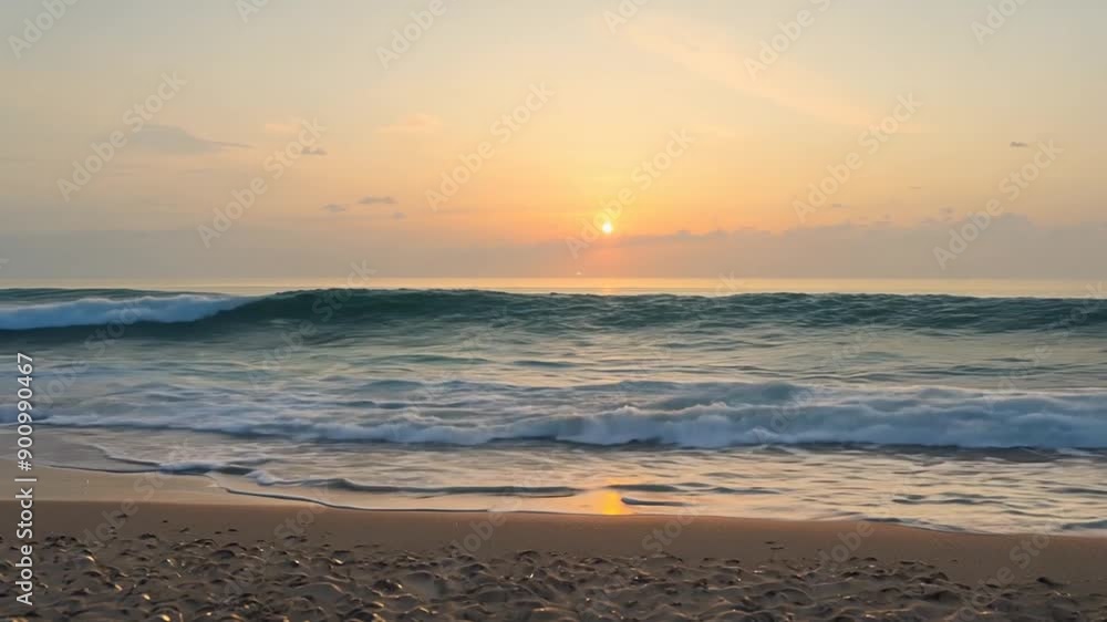 Tranquil Sunset Over Ocean Waves on a Summer Evening at the Beach Generative AI Tranquil Sunset Over Ocean Waves on a Summer Evening at the Beach Generative AI