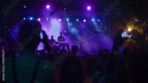 Wallpaper Mural Backlit stage with vibrant lights at outdoor music festival Fans record live performance on smartphones Excitement in air band plays hit songs Summer night event audience enjoys concer : Generative AI Torontodigital.ca