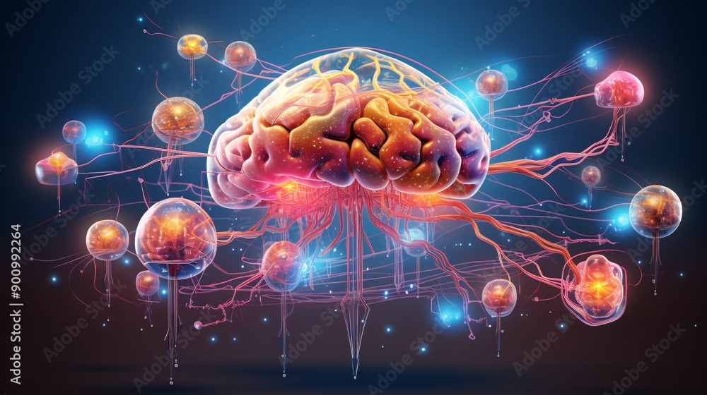 A digital illustration of the human brain with labeled parts and sections A digital illustration of the human brain with labeled parts and sections