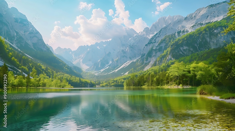 Jasna lake with beautiful mountains Nature scenery in Triglav national park Location Triglav national park Kranjska Gora Slovenia Europe Mountain lake Jasna in Krajsnka Gora Slovenia : Generative AI
