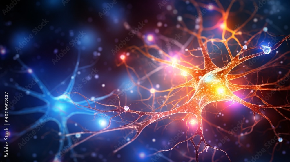 A conceptual image of a human brain with glowing neurons and synapses A conceptual image of a human brain with glowing neurons and synapses
