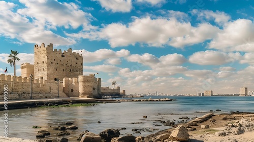 The Citadel of Qaitbay is a 15thcentury defensive fortress located on the Mediterranean sea coast in Alexandria Egypt : Generative AI photo