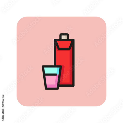 Juice carton and glass line icon. Milk, kefir, beverage. Allergy concept. Vector illustration can be used for topics like drink, healthy eating, dairy products