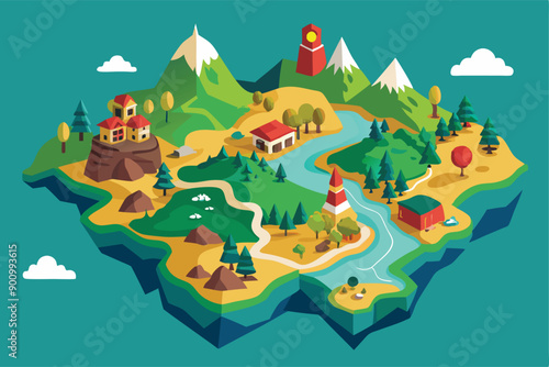 Country Map Highlighting Regions and displaying its regions major cities geographical features