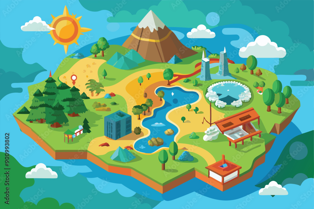 Obraz premium Country Map Highlighting Regions and displaying its regions major cities geographical features