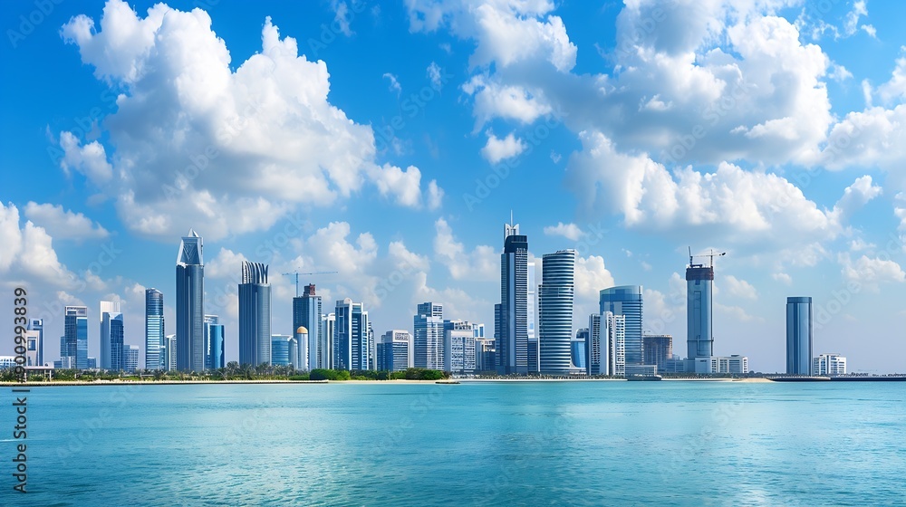 Obraz premium Abu Dhabi skyline United arab emirates city view with clouds : Generative AI