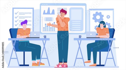illustration of business training for new employees animated video