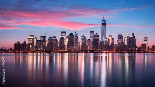 Manhattan Skyline at Dusk: A Harmonious Blend of Nature and Urban Architecture © Chris