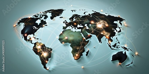 A globe with many lines connecting it and a lot of lights on it