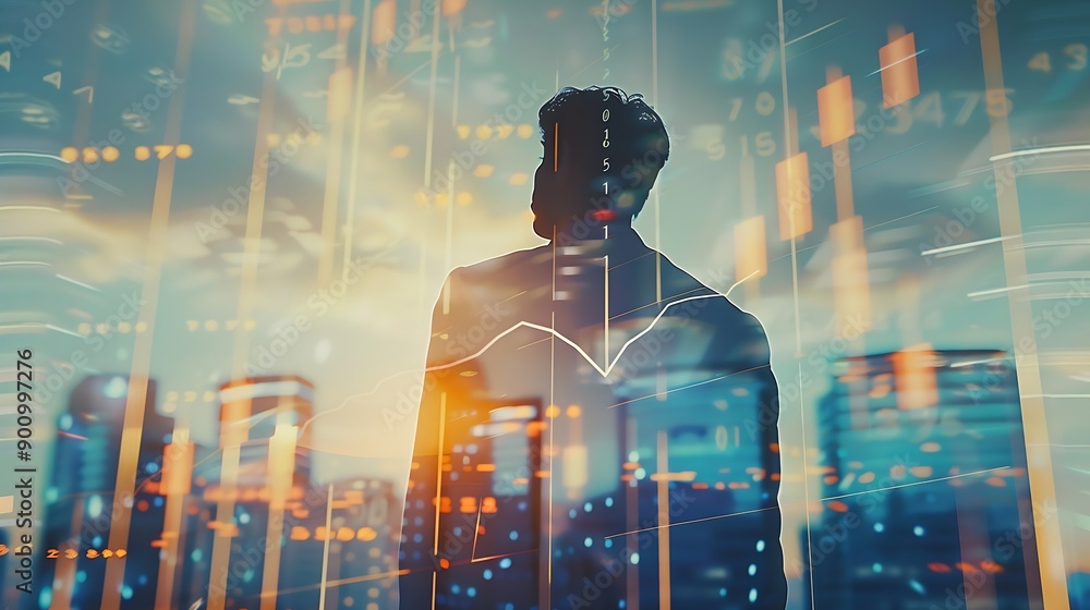 Double Exposure Image of Business and Finance Businessman with report chart up forward to financial profit growth of stock market investment uds : Generative AI Double Exposure Image of Business and Finance Businessman with report chart up forward to financial profit growth of stock market investment uds : Generative AI