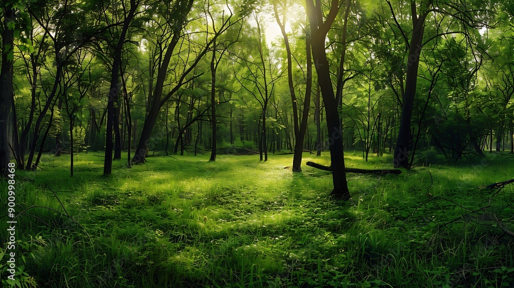 Naklejka premium green woods panorama natural landscape : Generative AI