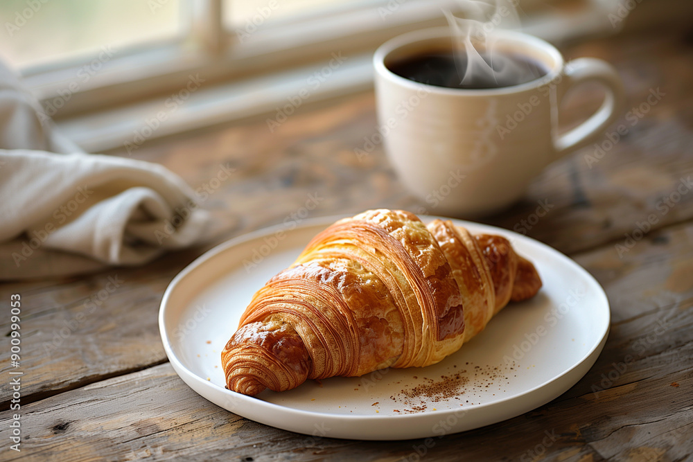 cup of coffee and croissant cup of coffee and croissant