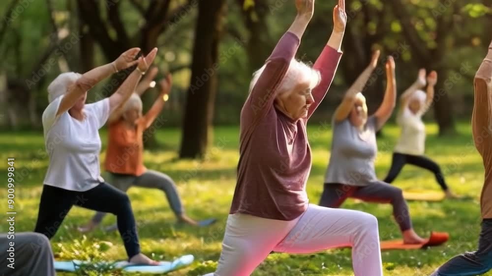 Seniors Practicing Yoga Outdoors in a Park Seniors Practicing Yoga Outdoors in a Park